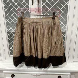 Ryu Mini Skirt Gold Pleated Brown Satin Trim Sz S Party Y2K